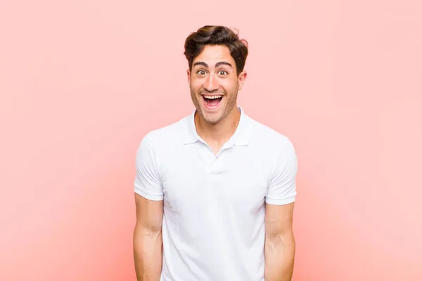 Young Handsome Man Looking Happy Pleasantly Surprised Excited Fascinated Shocked — Stock Photo, Image