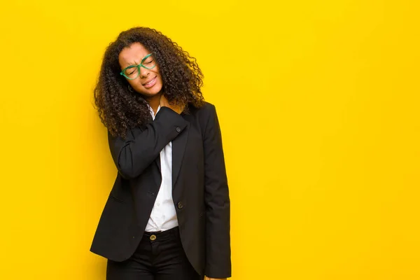 Donna Affari Nera Sensazione Stanchezza Stress Ansia Frustrazione Depressione Con — Foto Stock