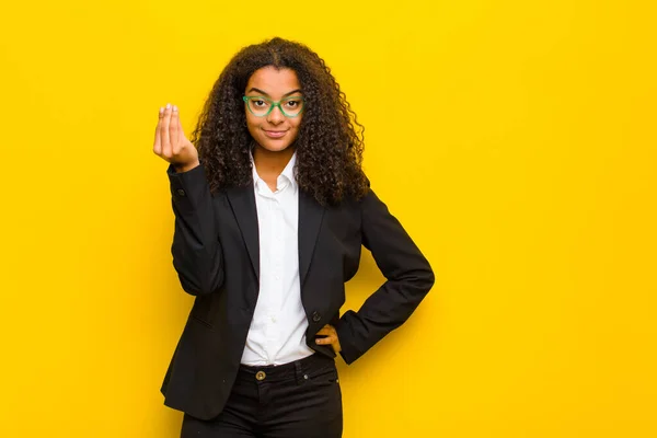 Black Business Woman Making Capice Money Gesture Telling You Pay — Stock Photo, Image