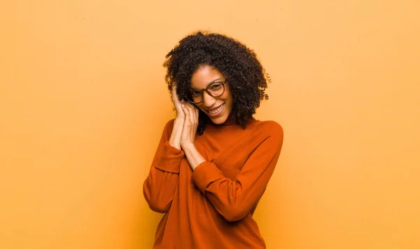 Young Pretty Black Woman Feeling Love Looking Cute Adorable Happy — Stockfoto