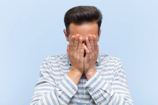 Young Handsome Man Feeling Sad Frustrated Nervous Depressed Covering Face — Stock Photo, Image