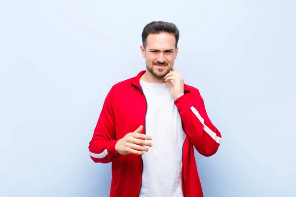 Young Handsome Sports Man Monitor Feeling Stressed Frustrated Tired Rubbing — Stock Photo, Image