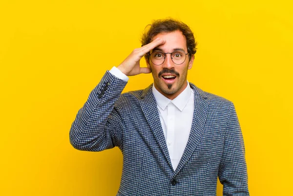 Young Handsome Man Looking Happy Astonished Surprised Smiling Realizing Amazing — Stock Photo, Image