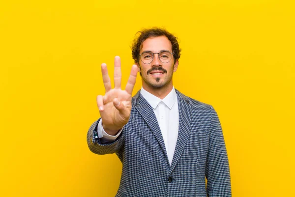 Young Handsome Man Smiling Looking Friendly Showing Number Three Third — Stock Photo, Image