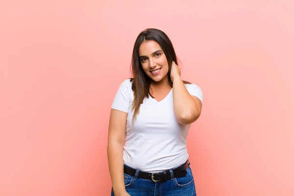 Young Pretty Hispanic Woman Laughing Cheerfully Confidently Casual Happy Friendly — Stockfoto