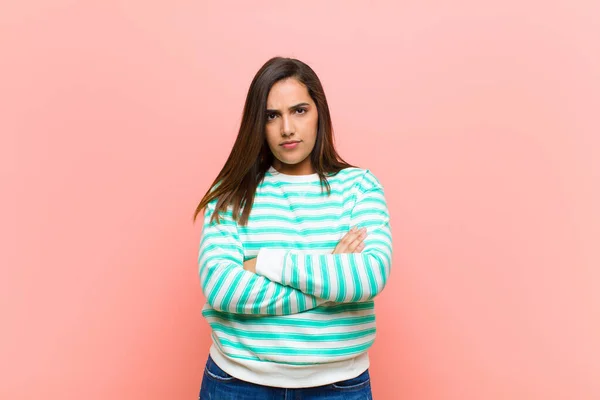 Young Pretty Hispanic Woman Feeling Displeased Disappointed Looking Serious Annoyed — Stockfoto