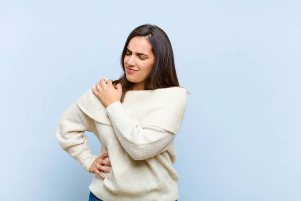 Jonge Mooie Vrouw Voelt Zich Angstig Ziek Ziek Ongelukkig Lijdt — Stockfoto