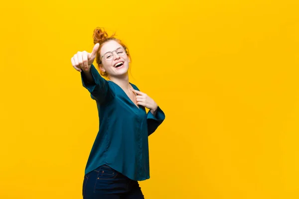 Young Red Head Woman Feeling Proud Carefree Confident Happy Smiling — ストック写真