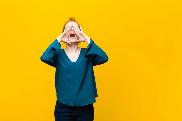 Young Red Head Woman Feeling Happy Excited Positive Giving Big — Stockfoto