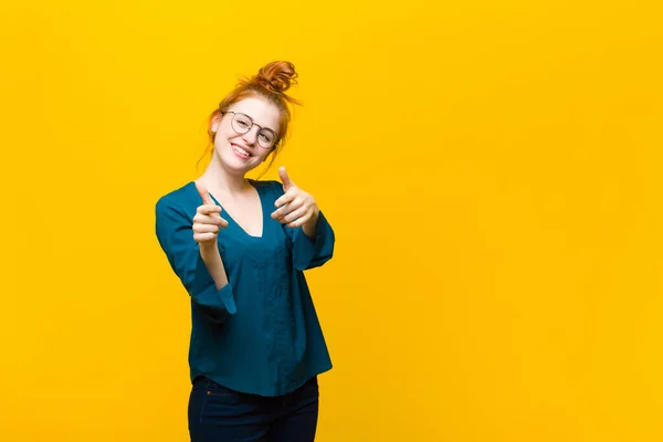 Young Red Head Woman Feeling Happy Cool Satisfied Relaxed Successful — ストック写真