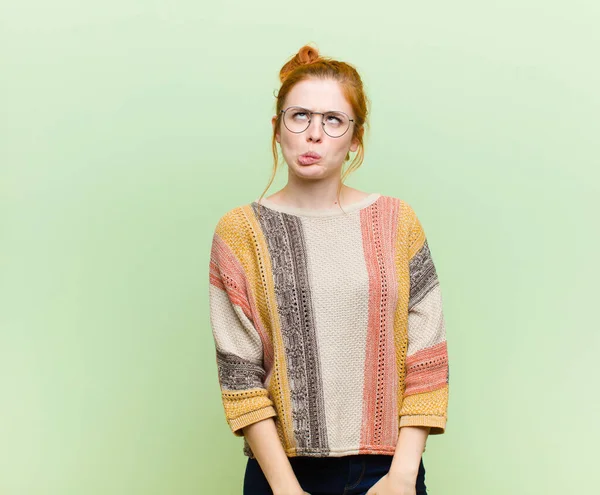 Young Pretty Red Head Woman Looking Goofy Funny Silly Cross — Stockfoto