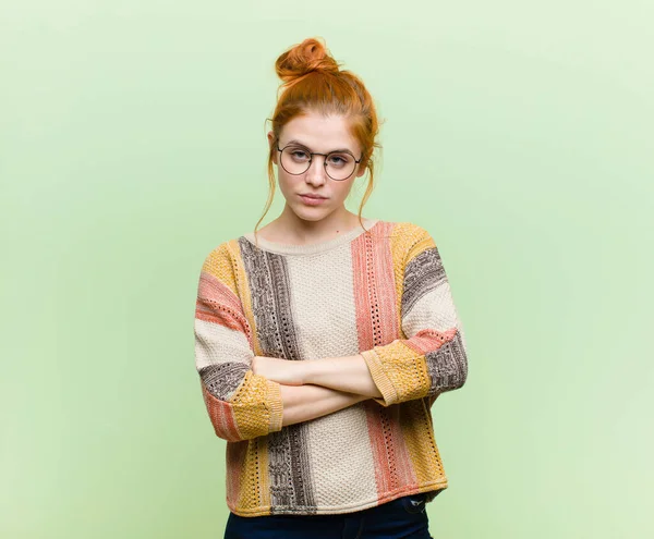 Young Pretty Red Head Woman Feeling Displeased Disappointed Looking Serious — Stockfoto