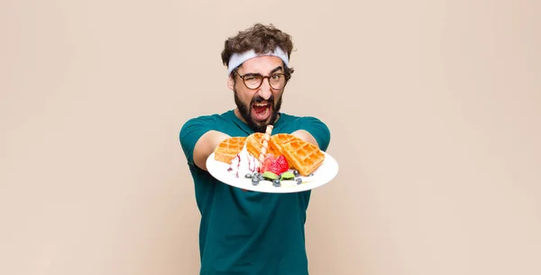 Young Sports Man Waffles Diet Concept — Stock Photo, Image