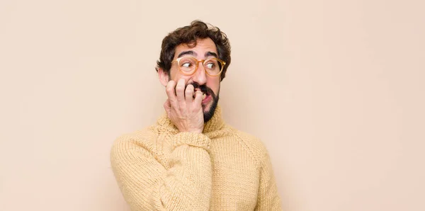 Young Cool Man Looking Worried Anxious Stressed Afraid Biting Fingernails — Stock Photo, Image