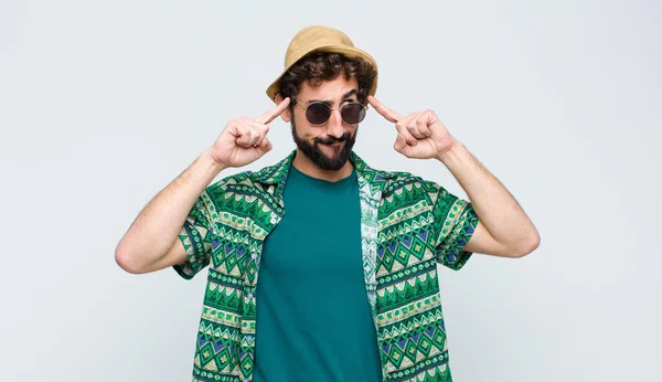 Young Tourist Man Looking Concentrated Thinking Hard Idea Imagining Solution — Stock Photo, Image