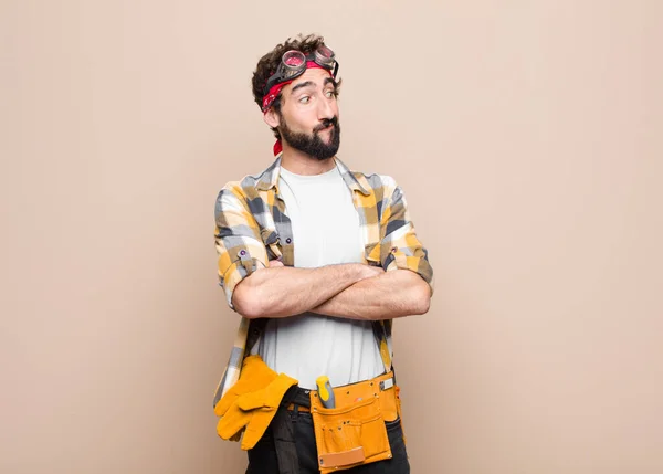 Young Housekeeper Man Doubting Thinking Biting Lip Feeling Insecure Nervous Stock Image