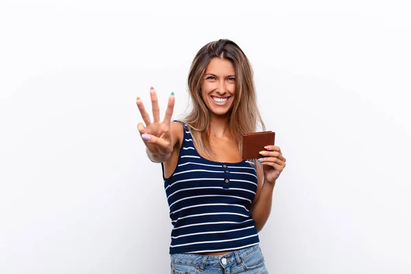 Young Pretty Woman Smiling Looking Friendly Showing Number Three Third — Stock Photo, Image