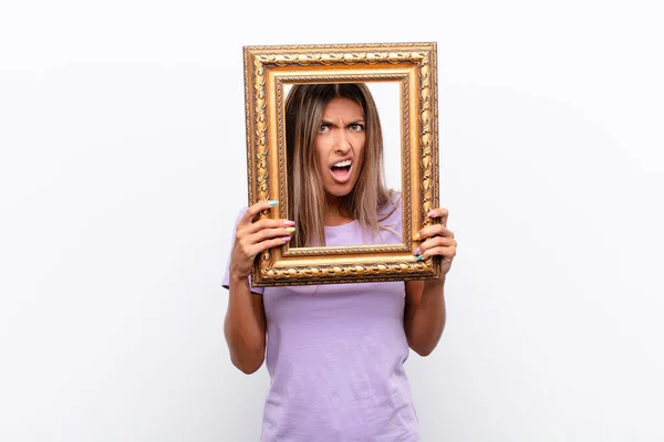 Young Pretty Woman Looking Happy Pleasantly Surprised Excited Fascinated Shocked — Stock Photo, Image