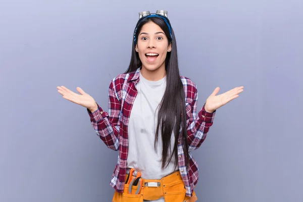 Young Latin Woman Feeling Happy Excited Surprised Shocked Smiling Astonished — Stock Photo, Image