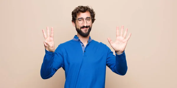 Young Handsome Man Smiling Looking Friendly Showing Number Eight Eighth — Stock Photo, Image