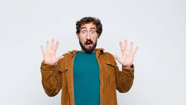 Young Handsome Man Feeling Stupefied Scared Fearing Something Frightening Hands — Stock Photo, Image