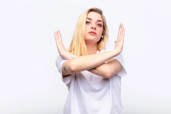 Young Pretty Blonde Woman Looking Annoyed Sick Your Attitude Saying — Stock Photo, Image