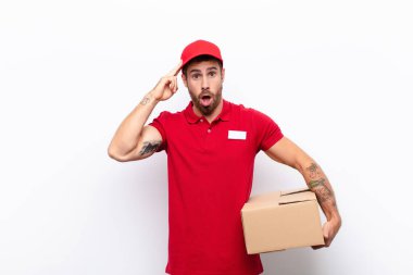 Şaşırmış, ağzı açık, şok olmuş, yeni bir düşünce, fikir ya da konseptin farkına varıyor. dağıtım konsepti