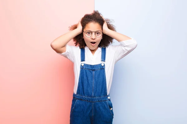 African American Little Girl Looking Excited Surprised Open Mouthed Both — Stock Photo, Image