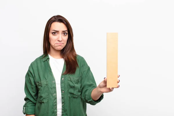 Young Pretty Woman Sad Depressed Unhappy Holding Letter Alphabet Form — Stock Photo, Image