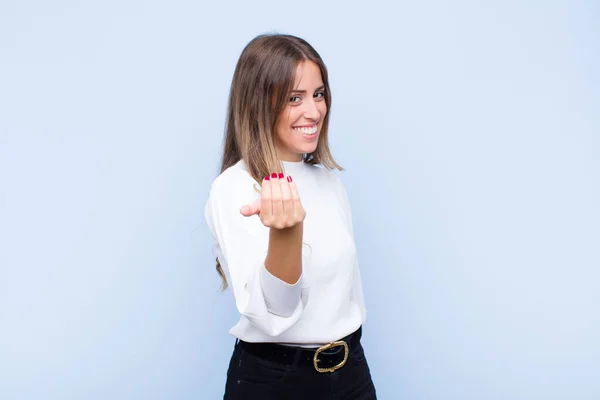 Young Pretty Hispanic Woman Feeling Happy Successful Confident Facing Challenge — Stock Photo, Image