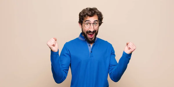 Young Handsome Man Feeling Shocked Excited Happy Laughing Celebrating Success — Stock Photo, Image