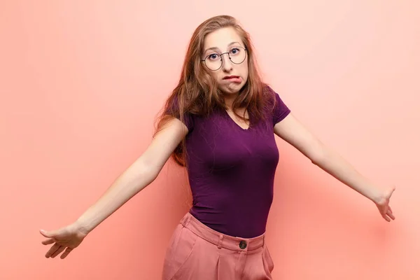 Yound Blonde Woman Feeling Clueless Confused Having Idea Absolutely Puzzled — Stockfoto