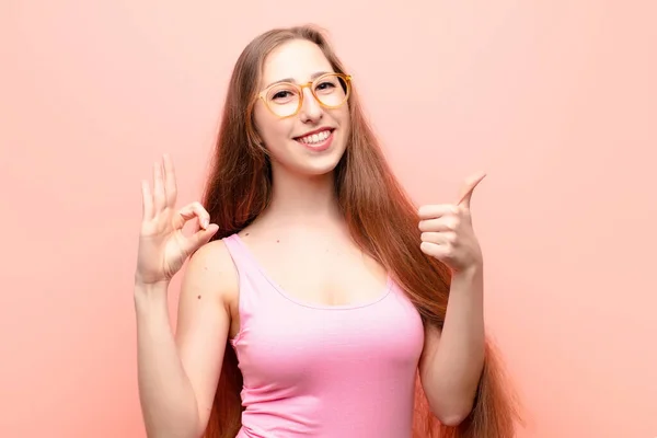 Yound Blonde Woman Feeling Happy Amazed Satisfied Surprised Showing Okay — Stock Photo, Image