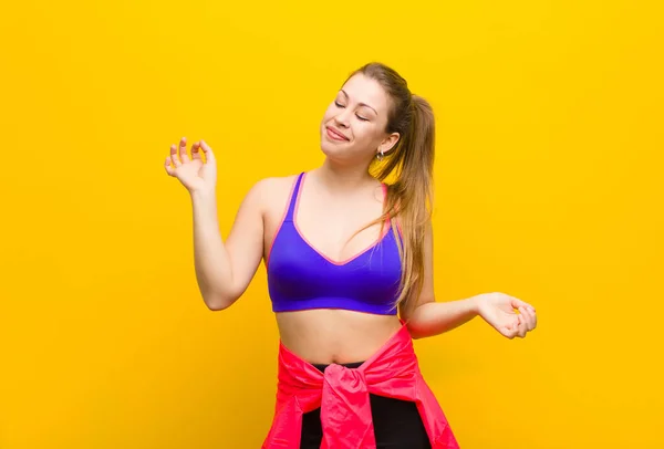 Young Blonde Woman Smiling Feeling Carefree Relaxed Happy Dancing Listening — Stock Photo, Image