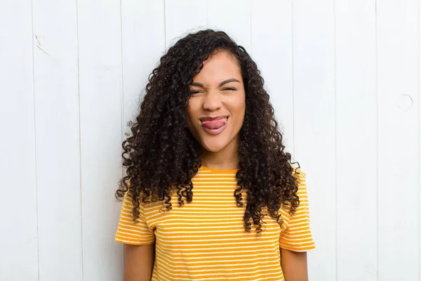 Young Latin Woman Cheerful Carefree Rebellious Attitude Joking Sticking Tongue — Stock Photo, Image