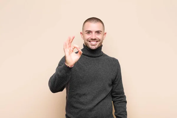 Young Handsome Man Feeling Happy Relaxed Satisfied Showing Approval Okay — Stock Photo, Image