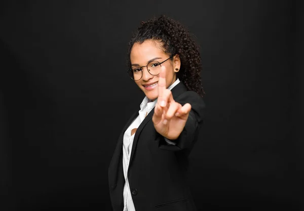 Young Black Woman Smiling Proudly Confidently Making Number One Pose — Stock Photo, Image