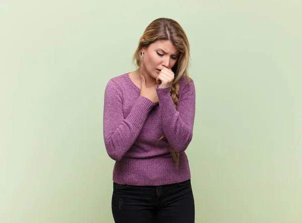 Feeling Ill Sore Throat Flu Symptoms Coughing Mouth Covered — Stock Photo, Image