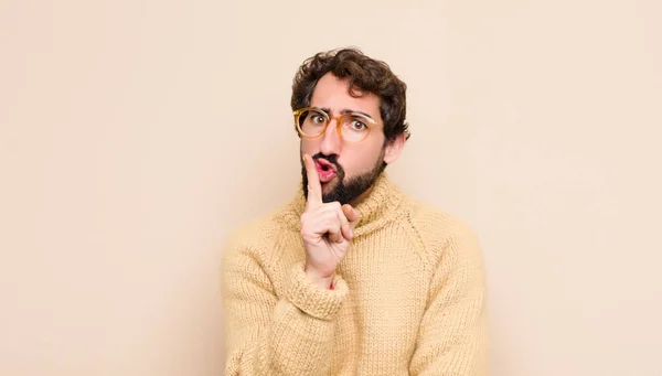 Young Cool Man Looking Serious Cross Finger Pressed Lips Demanding — Stock Photo, Image