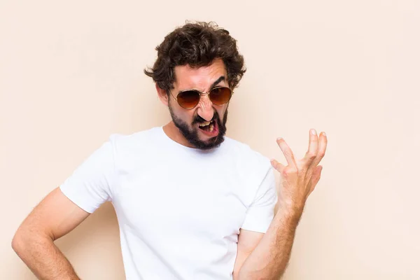 Young Cool Bearded Man Angry Expression — Stock Photo, Image