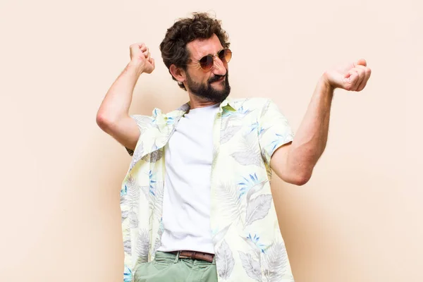 Young Cool Bearded Man Dancing Holidays Concept — Stock Photo, Image