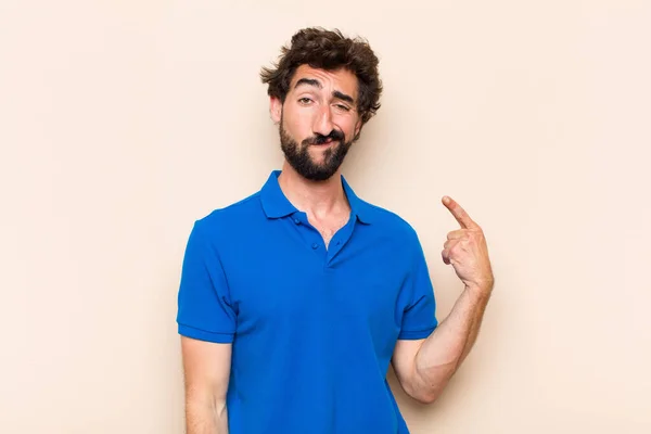 Young Cool Bearded Man Proud Expression — Stock Photo, Image