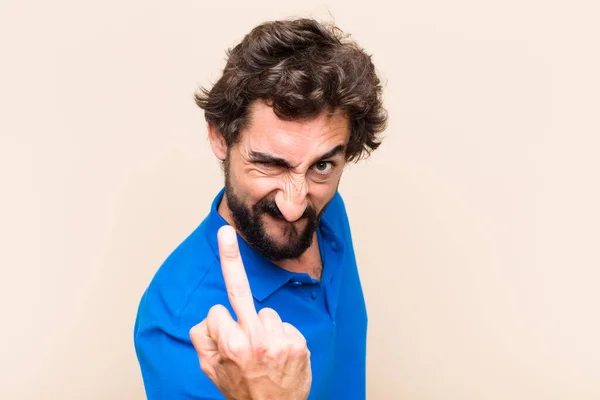 Young Cool Bearded Man Angry Expression — Stock Photo, Image