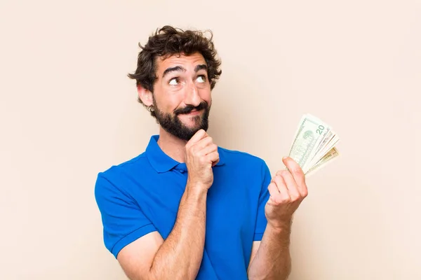 Young Cool Bearded Man Dolar Banknotes Success Concept — Stock Photo, Image