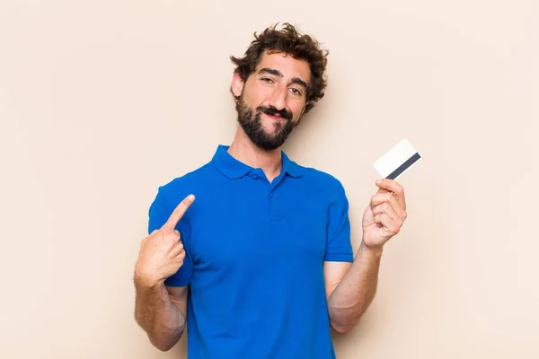 Young Cool Bearded Man Credit Card Success Concept — Stock Photo, Image