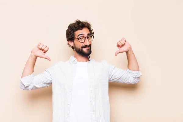 Young Cool Bearded Man Proud Satisfied Expression — Stock Photo, Image