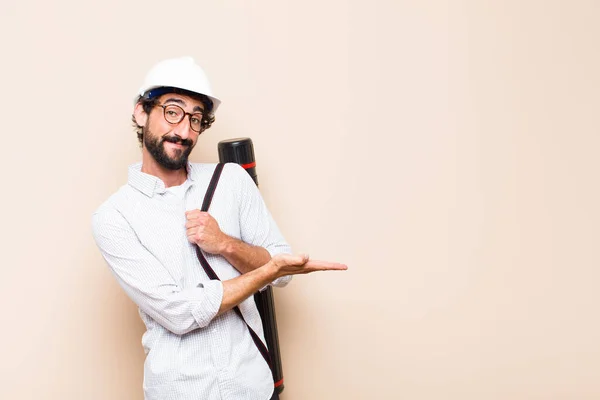 Young Bearded Architect Man Pointing Side — Stock Photo, Image