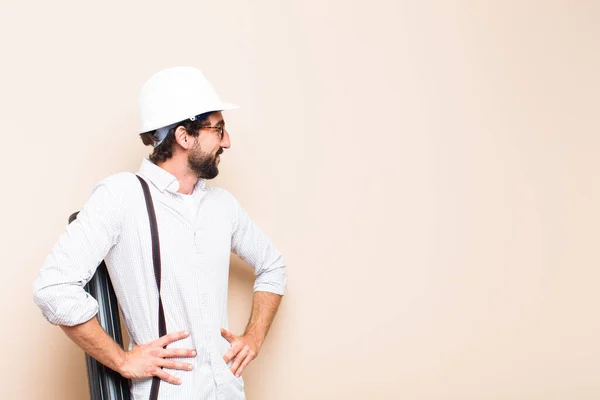 Young Bearded Architect Man Proud Pose Copy Space — Stock Photo, Image