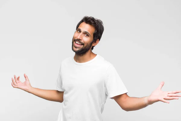 Young Latin Handsome Man Looking Happy Arrogant Proud Self Satisfied — Stock Photo, Image