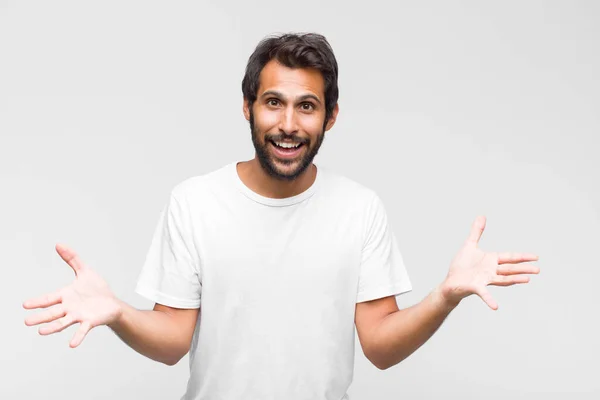 Young Latin Handsome Man Feeling Happy Astonished Lucky Surprised Saying — Stock Photo, Image